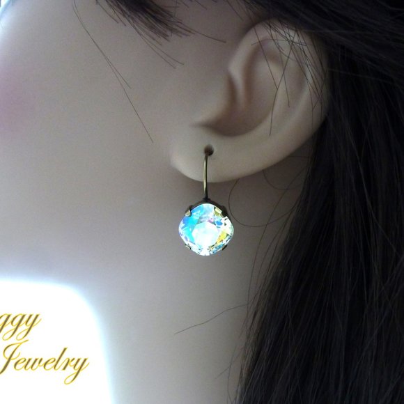 Swarovski Crystal AB Cushion Cut Drop Earrings - Picture 5 of 7